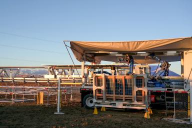 Prototypes of machines from Charge Robotics’ autonomously assemble sections of a solar farm as part of a pilot project in partnership with SOLV Energy.